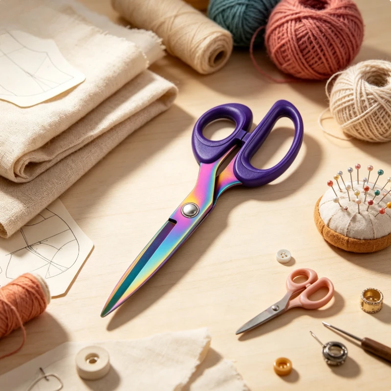 Stainless Steel Household Sewing Scissors for Cutting Fabric Clothes Anti-slip Leather Scissors with Colorful Titanium Coating