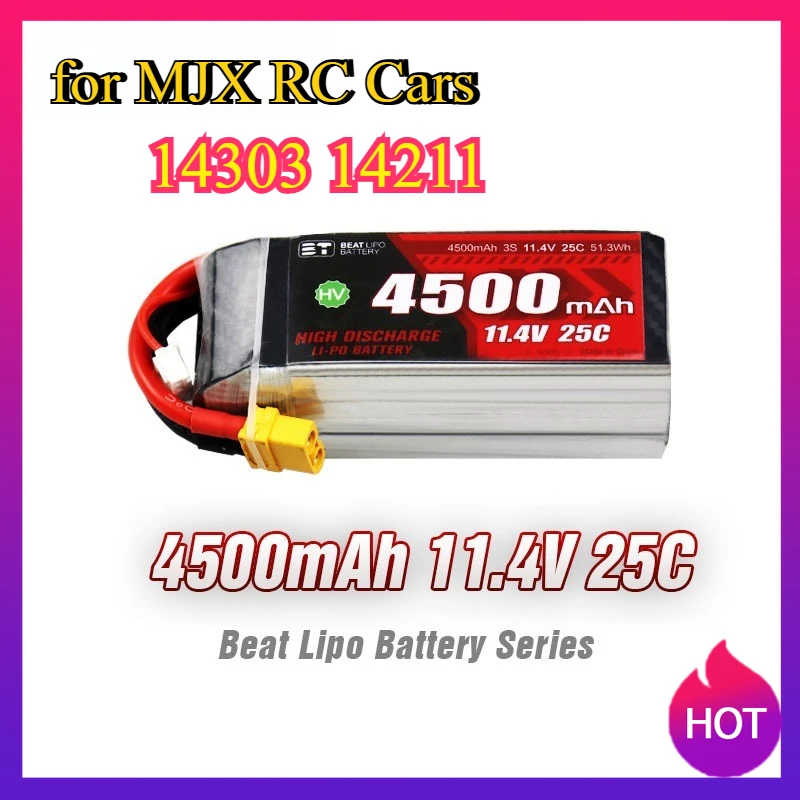 4500mAh 11.4V 3S LiPo Battery for MJX RC Cars - Compatible with MJX 14303 14211 High-Speed Remote Control Off-Road Vehicle