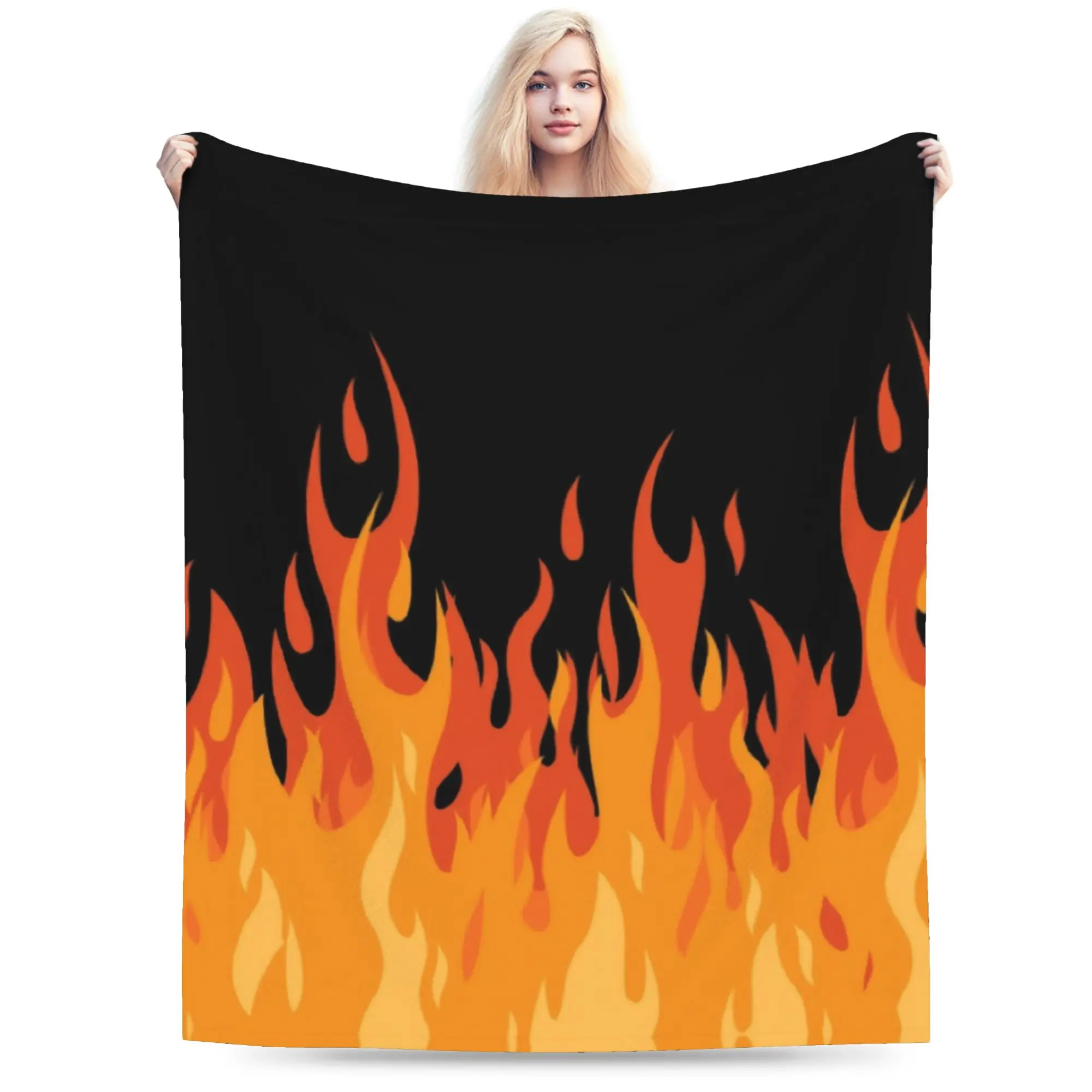 Custom Big Fire Orange Flames Blanket Warm Fleece Soft Flannel Vintage Burning Flame for Bed Couch Outdoor Spring Autumn