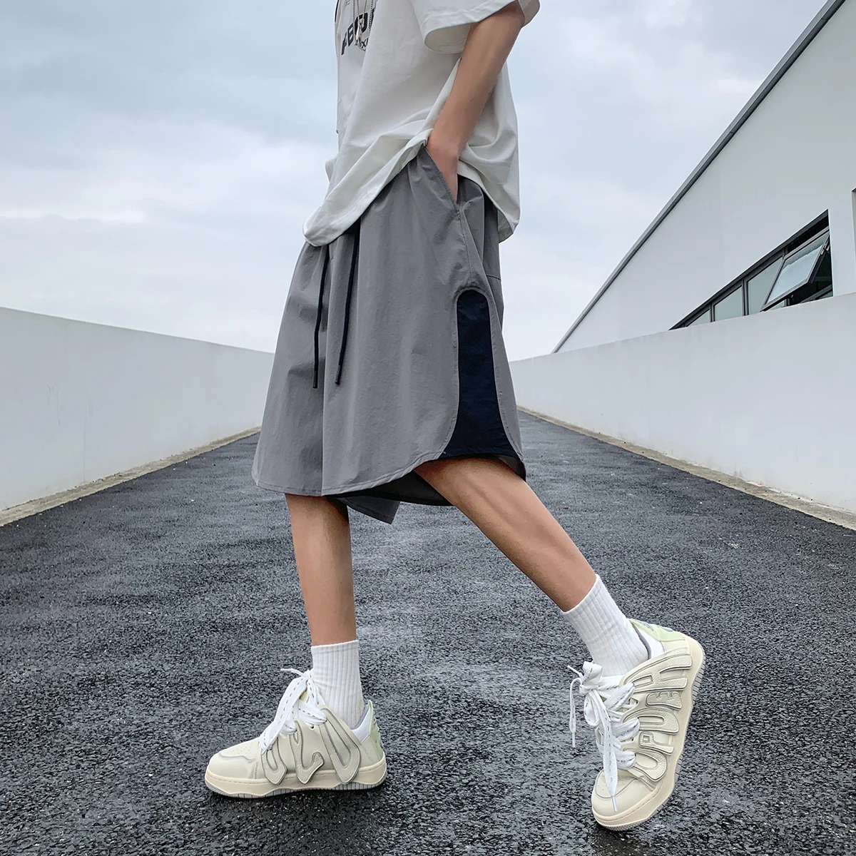 

Мужские летние тонкие модные быстросохнущие спортивные брюки из ледяного шелка, повседневные, прямого кроя, со средней посадкой, дышащие, легкие