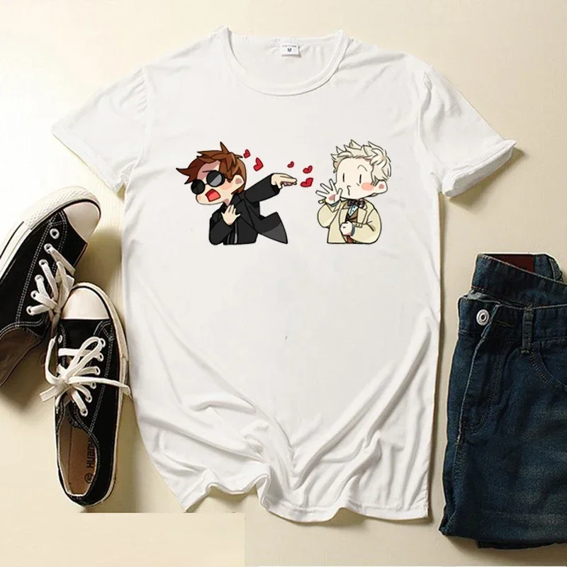 Minimal Good Omens Graphic T Shirt Good Omens Goodomens Michael Sheen David Tennant Angel Devil Crowley Woman Man Tops