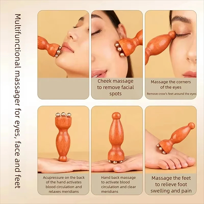 2Pcs Handheld Lotus Seedpod Beauty Professional Alloy Rosewood Facial Eye Relaxation Spot Meridians Acupoint Massage GuaSha Tool