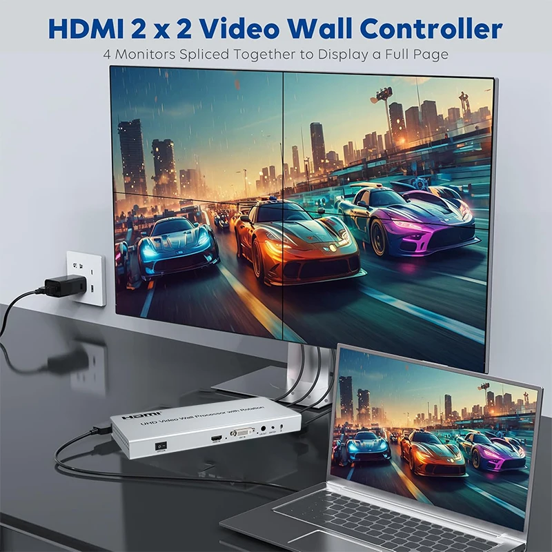 4K UHD HDMI Video Wall Controller 2x2 1x3 1x4 TV Wall Processor Support 90-180-270° Rotation Vertical Screen Splicing Display