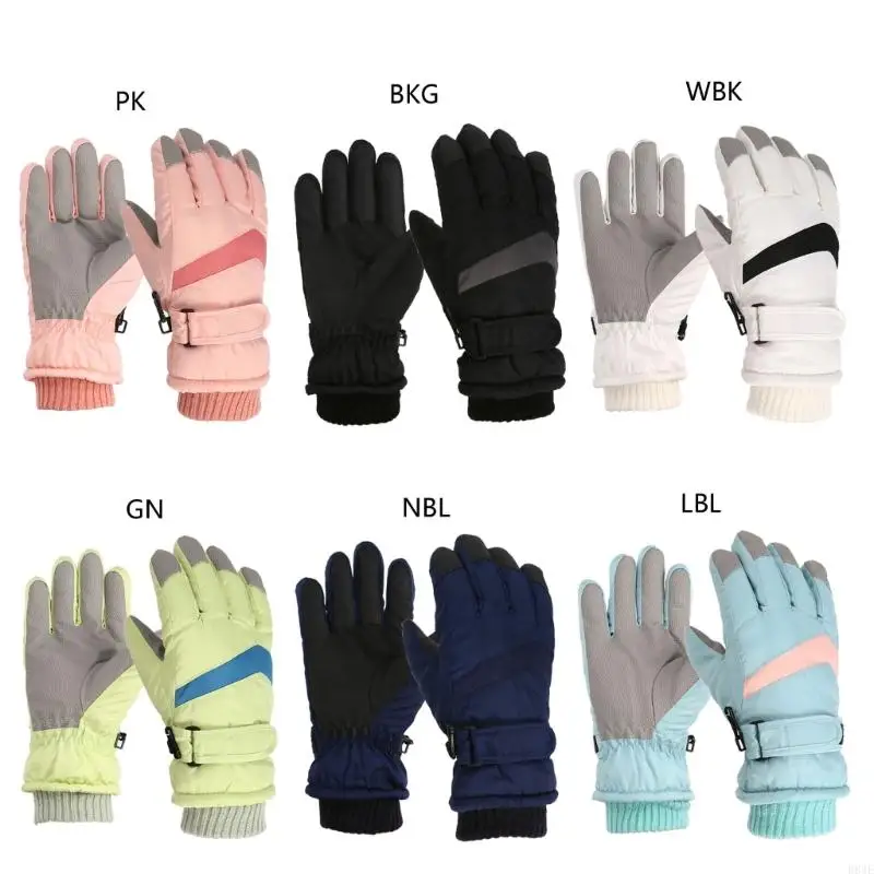 

D84E Waterproof Kids Gloves Windproof Ski Mittens Ribbed Cuff Design Gloves for Child