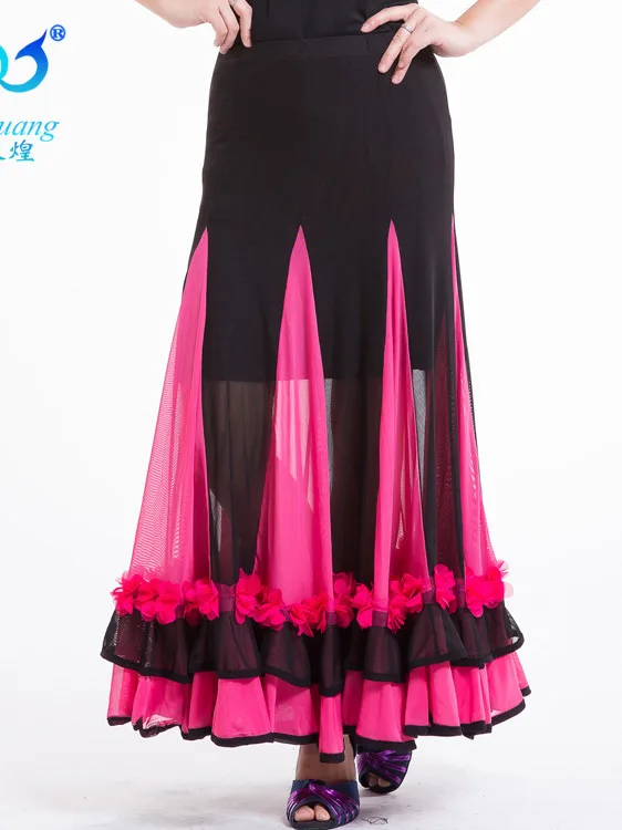 Jupes de flamenco pour la danse latine pour femmes, robe standard moderne, robe de compétition adulte, longue, salle de Rh, pratique