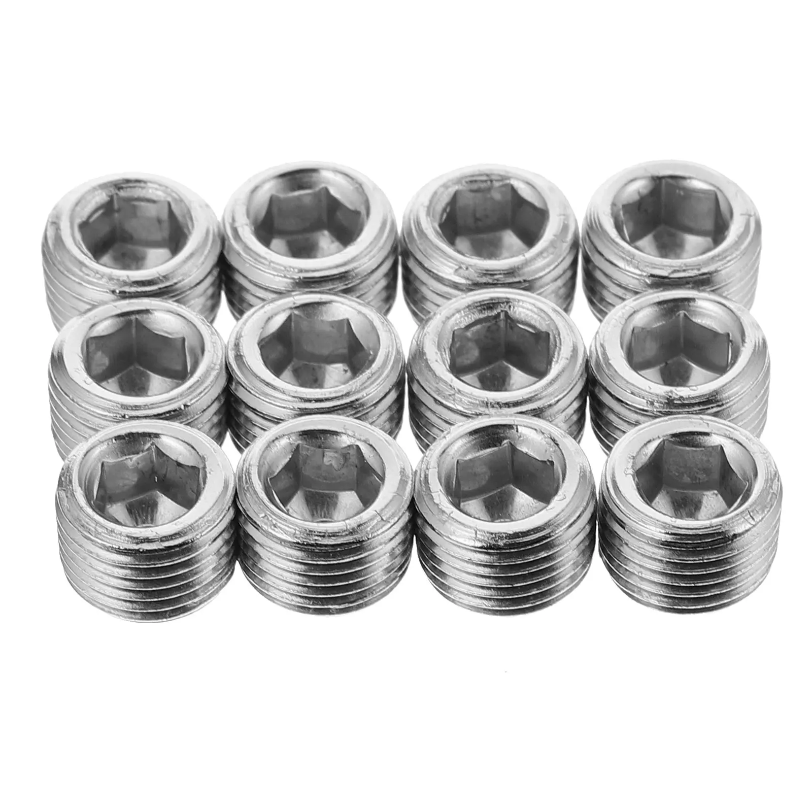 

12 Pcs Hexagon Plug Fitting Pneumatic Air Hose 1 8 Inch Thread Pipe Connector Silver Tone Head Block Intake Manifold Water