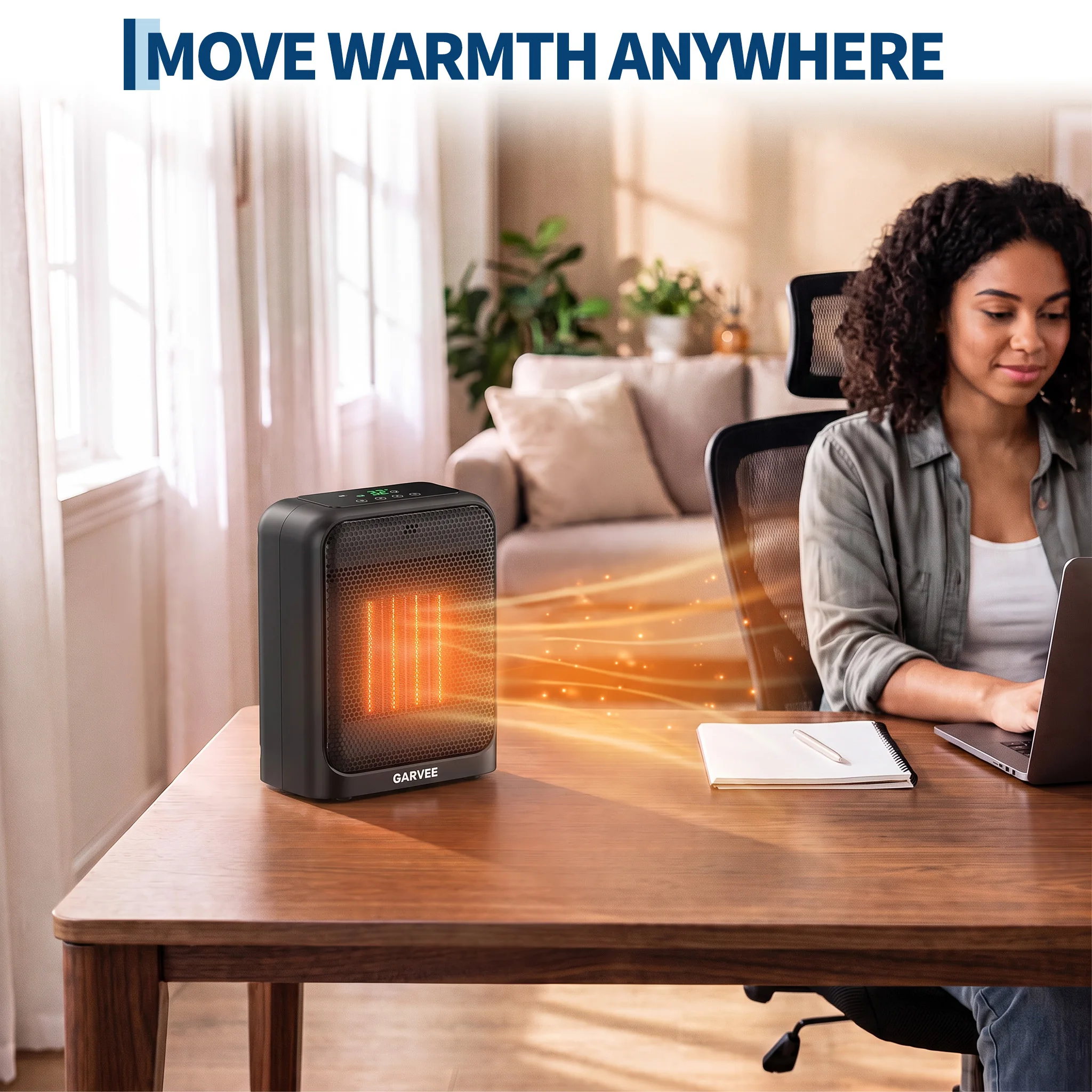 1500W Ceramic Space Heater with 3 Heat Settings Adjustable Thermostat Quiet PTC Heating for Bedroom Office