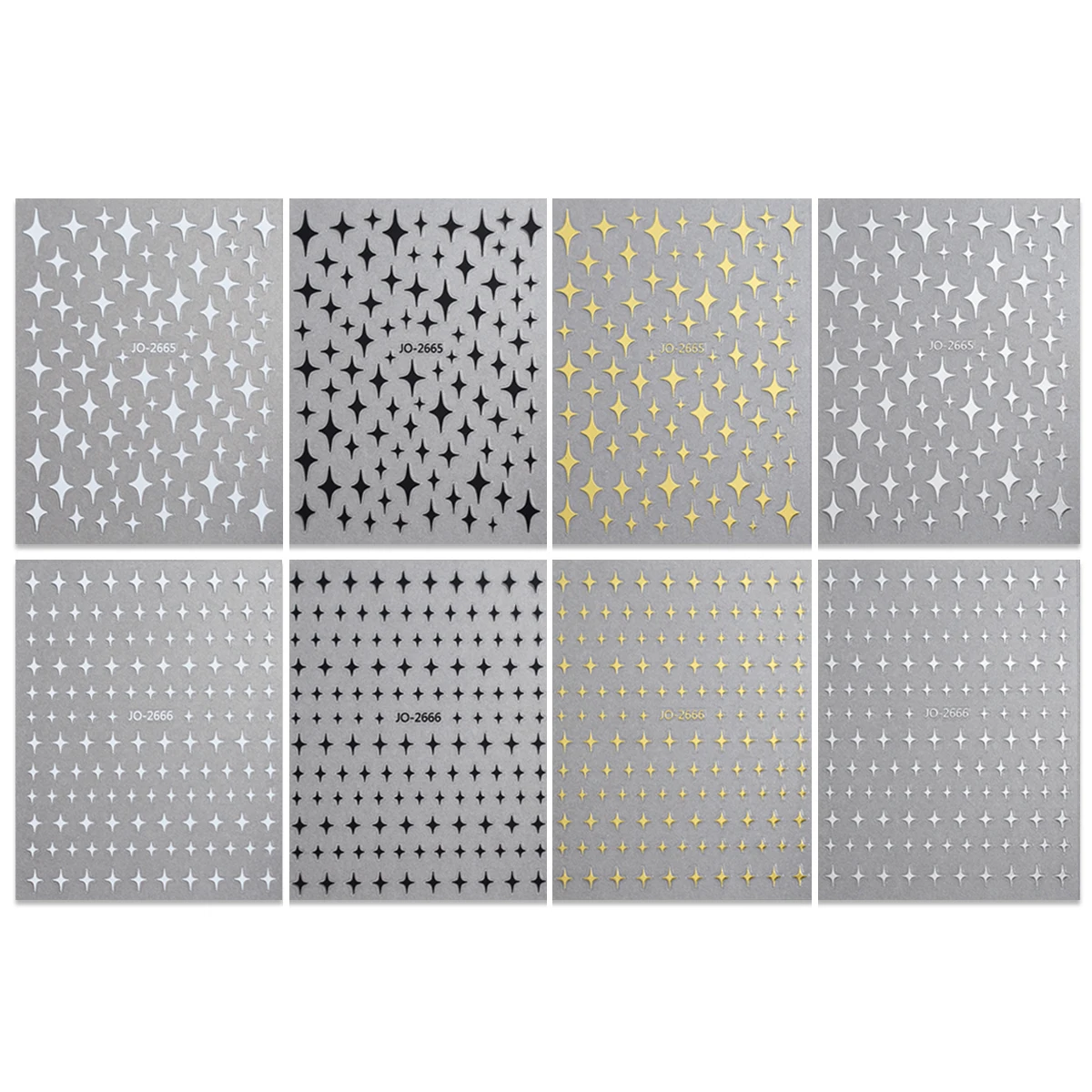 4/8 Sheets 3D Star Nail Art Stickers Black White Gold Embossed Sparkle Nail Decals Shiny Star Nail Stickers for Women DIY Nails