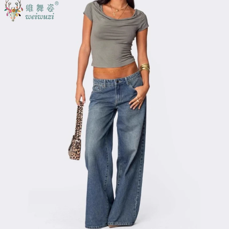 

Women's Jeans Wide Leg Denim Pants Pockets Casual Vintage Bow Print Loose Jeans Trousers Work Office Y2K Autumn New Streetwear