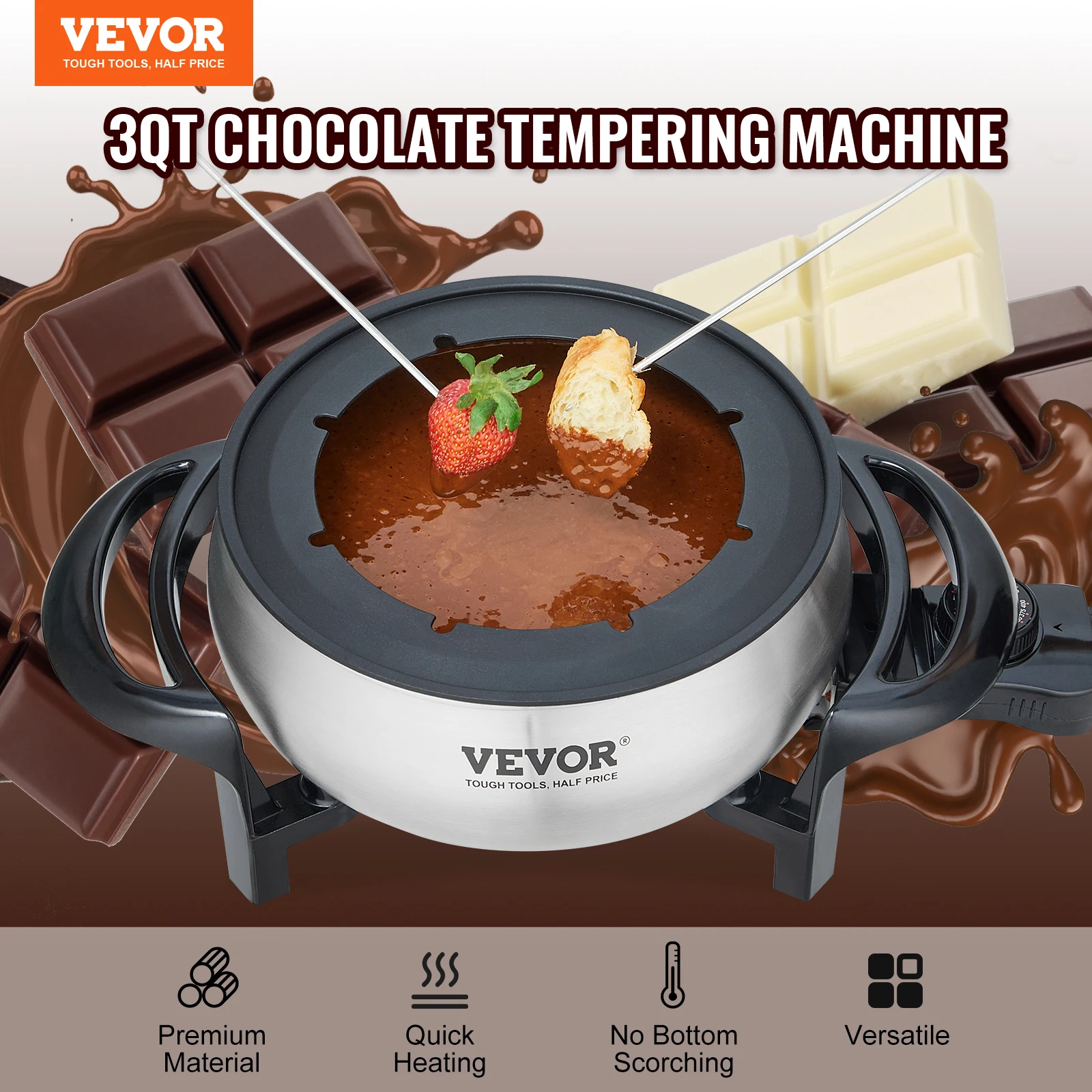 VEVOR-olla eléctrica para derretir Chocolate en cascada, juego de ollas para Fondue, calentador de queso, electrodoméstico para cocina, 3Qt