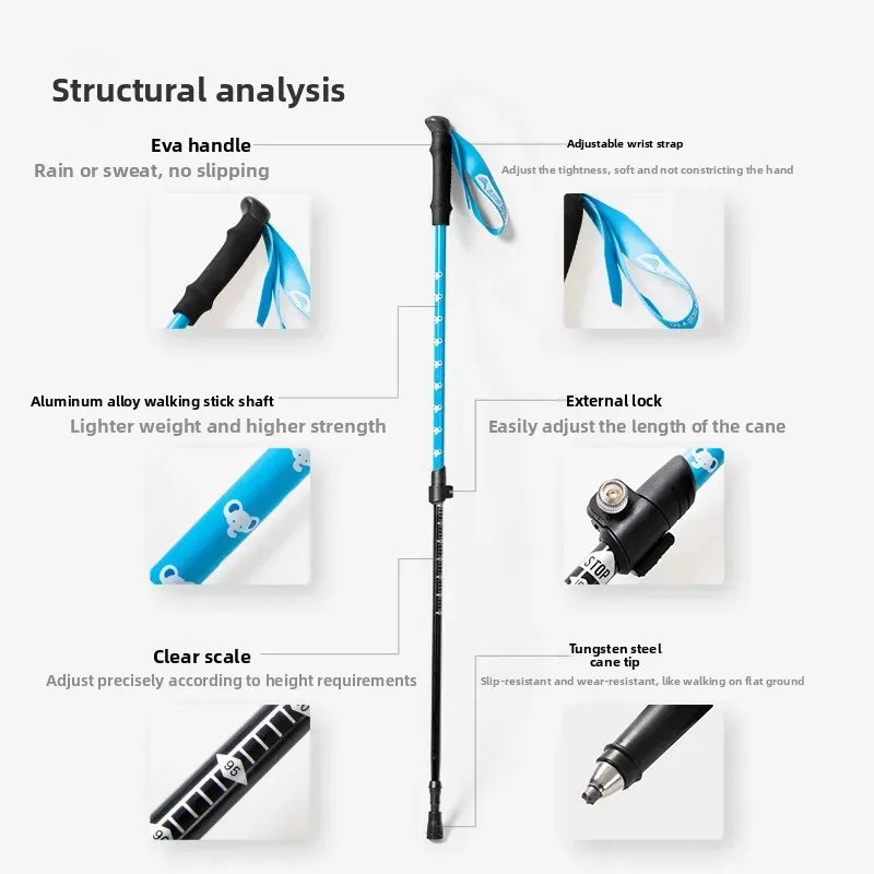 Beishan Wolf Kids Trekking Pole Ultralight Retractable Aluminum Alloy Anti-slip Shock Absorbing Outdoor Hiking Stick