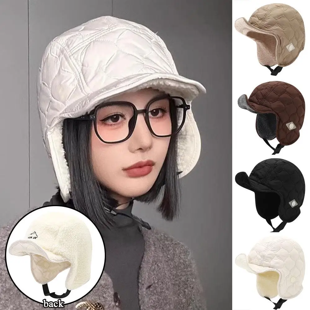 

Padded Earflap Duck Tongue Hat Reversible Wearable Outdoor Ski Cycling Pilot Hat Velvet Lamb Wool Warm Ear Protection Hat Cap