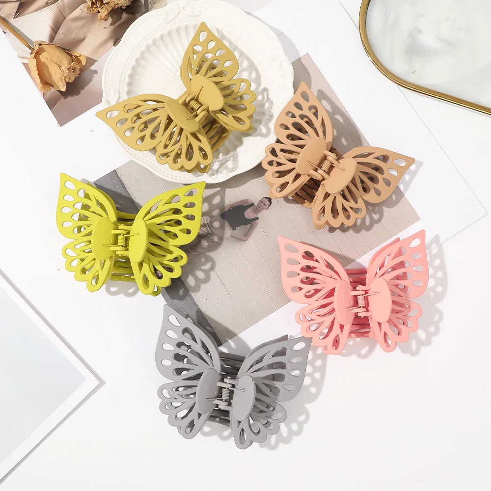 Haimeikang Butterfly Solid Color Hair Claws Hair Clips Girls Korean Ponytail Headwear Styling Tools Hairpin Crabs Clips For Hair