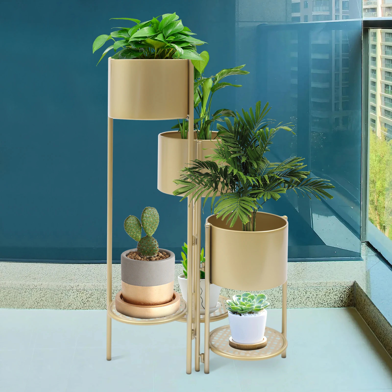 6 Tier Metal Plant Stand Flower Pot Rack Corner Shelving Indoor/Outdoor Decorative Display Rack For Patio Garden Living Room