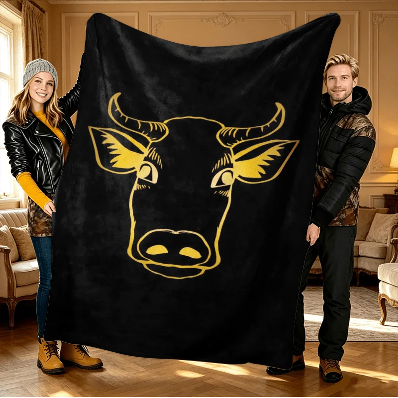 Funny Bull Face Graphic Throw Blanket for Couch Decor Gifts for Farm Lovers and Cattle Enthusiasts 150x200cm