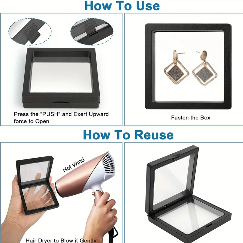 صندوق عرض مجوهرات بلاستيكي شفاف - عرض عائم للخواتم والقلائد والأقراط وحقيبة تخزين جاهزة للهدايا مع ترانس