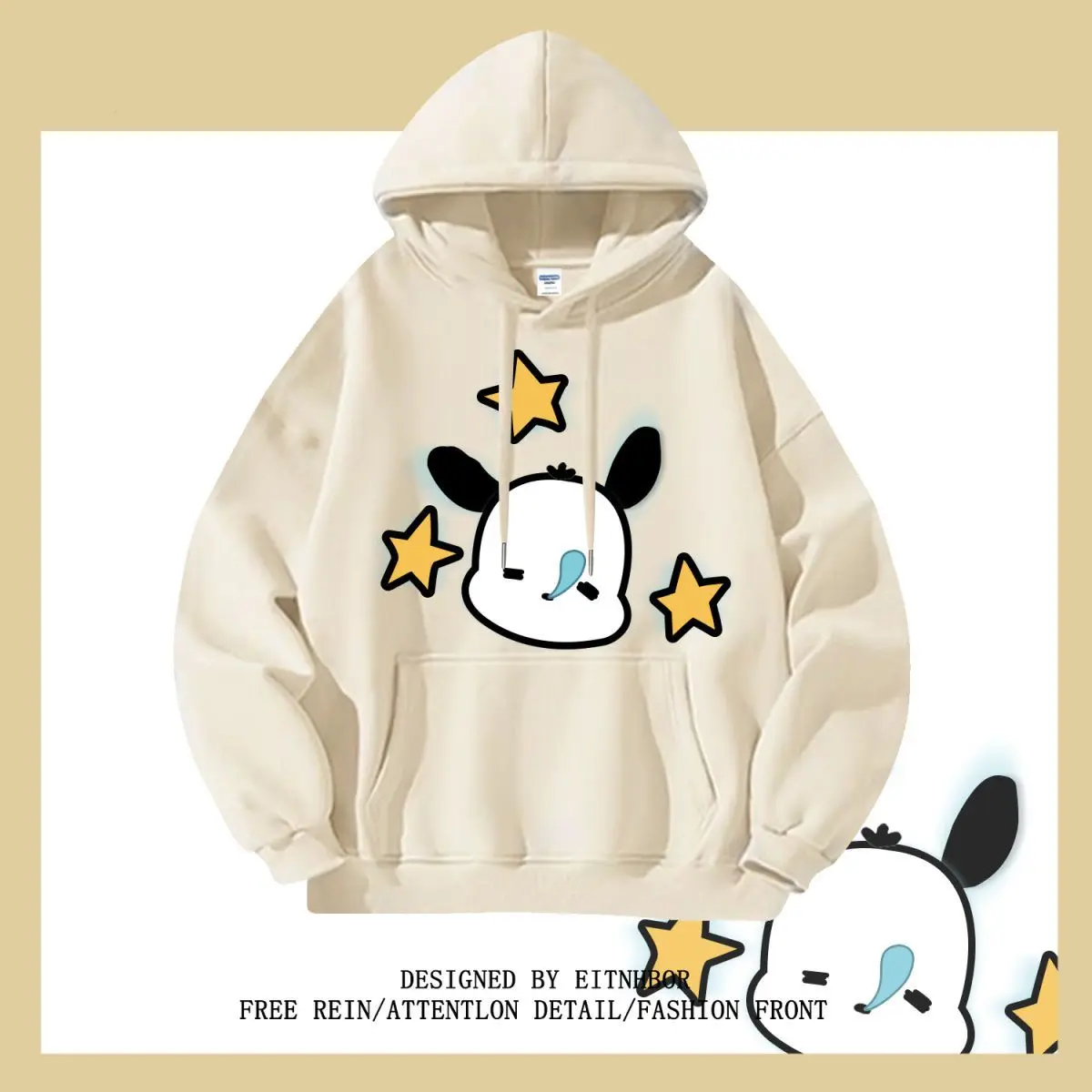 

Sanrio Hello Kitty women's Hoodie Pullover coat tops Fleece Couple Unisex Autumn Winter Ins Versatile Hong Kong Style Cartoon