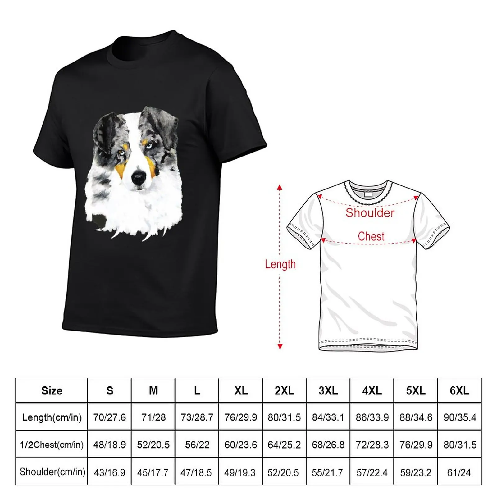 Australian Shepherd Blue Merle Dog Portrait T-Shirt black t shirts custom t shirts summer clothes T-shirts for men cotton