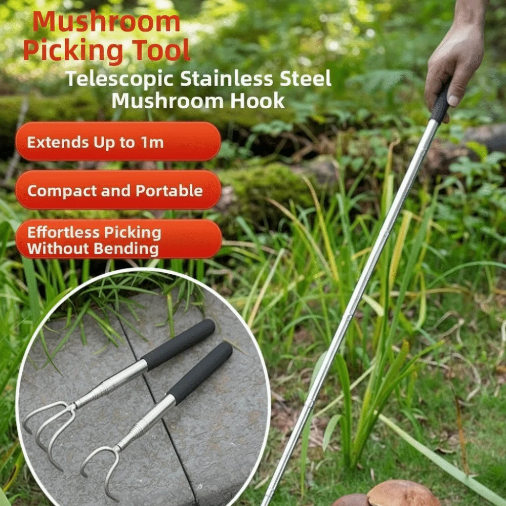 1pc/2pcs Retractable Telescopic Mushroom Picking Tool Stainless Steel Compact Pick Up Tool Adjustable Long Hand