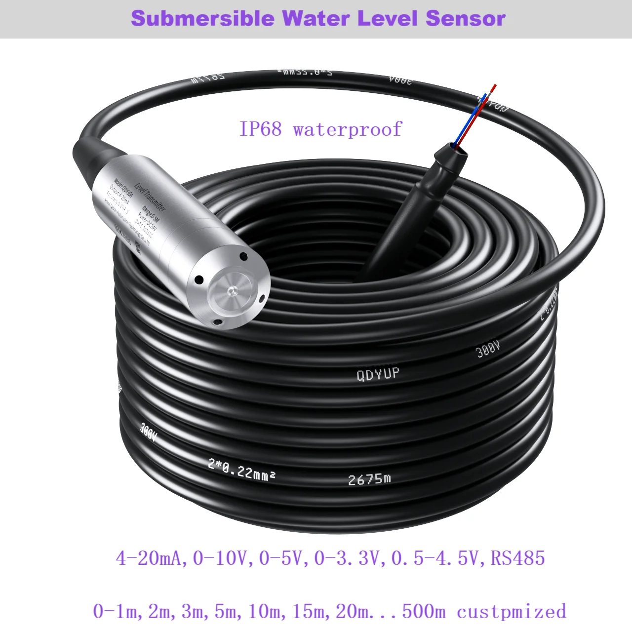 0-10V Submersible Water Level Sensor Transducer 2m 3m 5m 10m 15m range 4-20mA 1-5V Output Liquid Pressure Transmitter