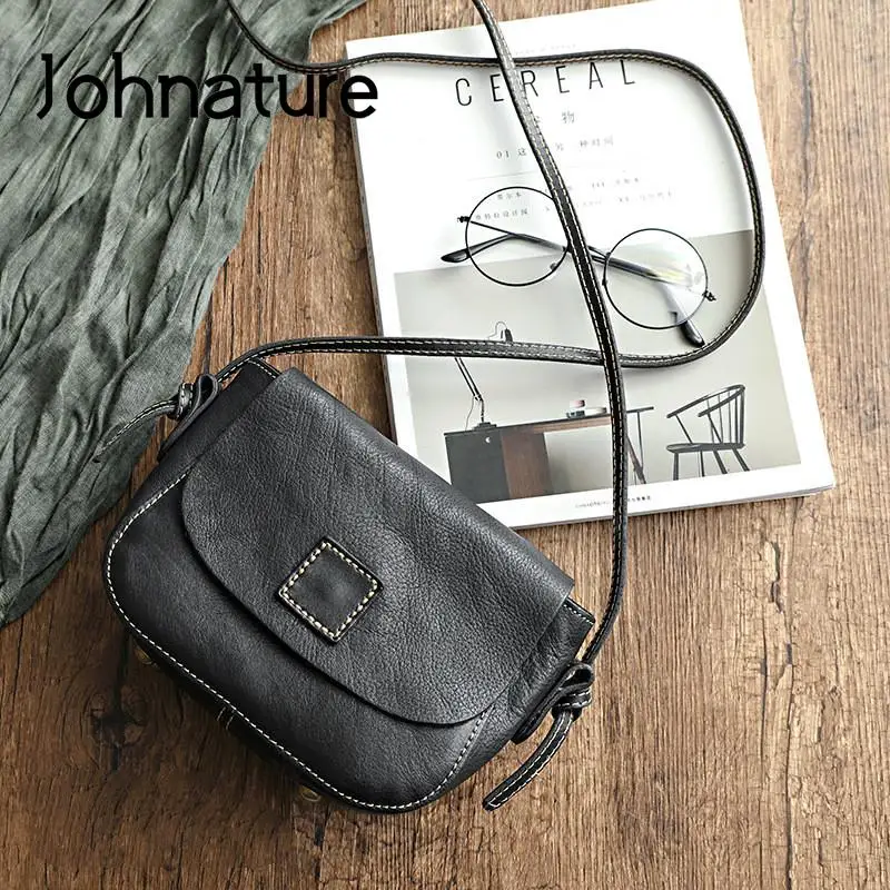 Johnature 2024 Summer New Genuine Leather Retro Women Small Bag Versatile Soft Nature Cowhide Shoulder & Crossbody Bags