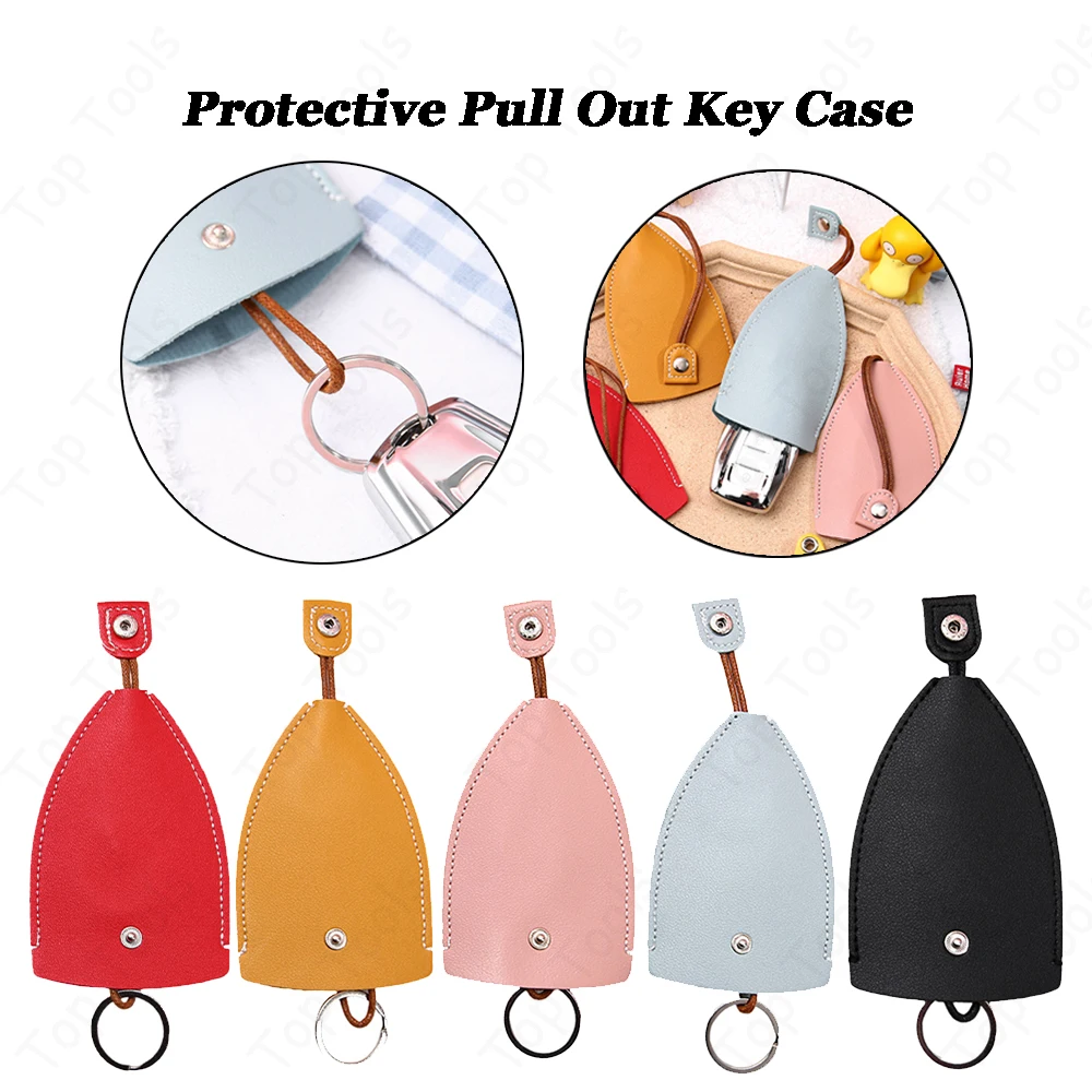 Cute Pull Out Key Bag Unisex Keychain Pouch Mini Universal Car Key Holder Case PU Leather Protective Key Wallets Housekeepers