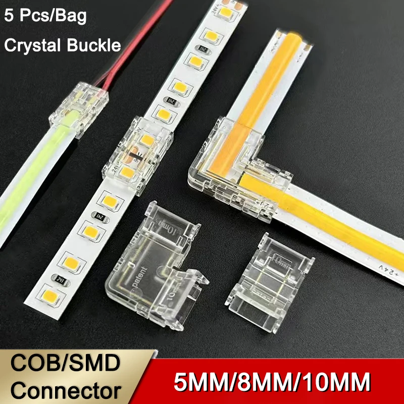 

5V-220V Reusable Crystal SMD Cob Led Strip Light Connector 5mm 8mm 10mm 2 pin 2Pin Corner Led Connector