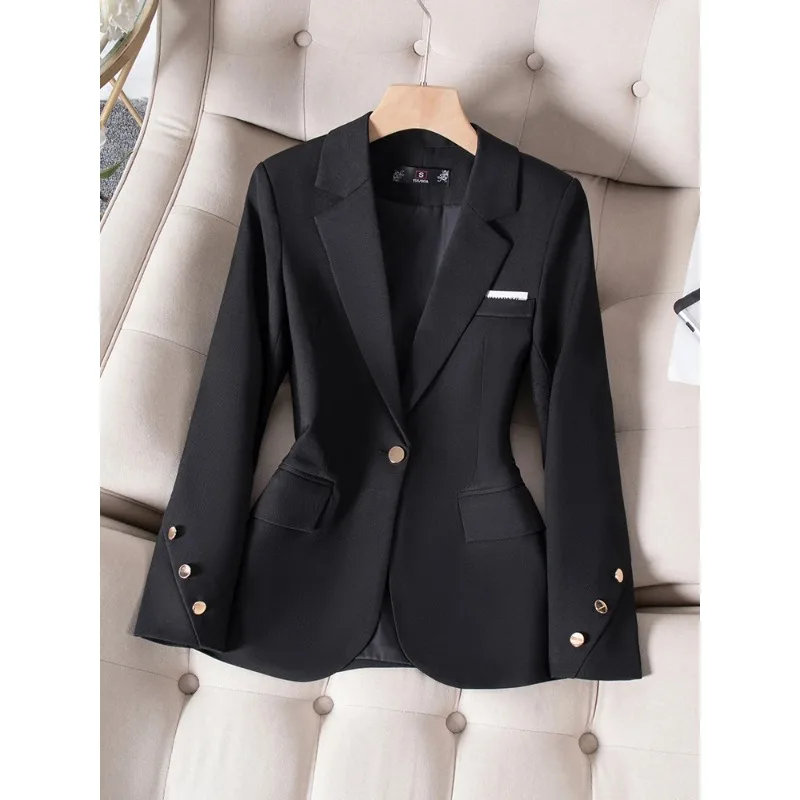 Blazer Formal de manga larga para mujer, traje de moda naranja, color caqui y negro, chaqueta de trabajo de negocios para mujer, Otoño e Invierno