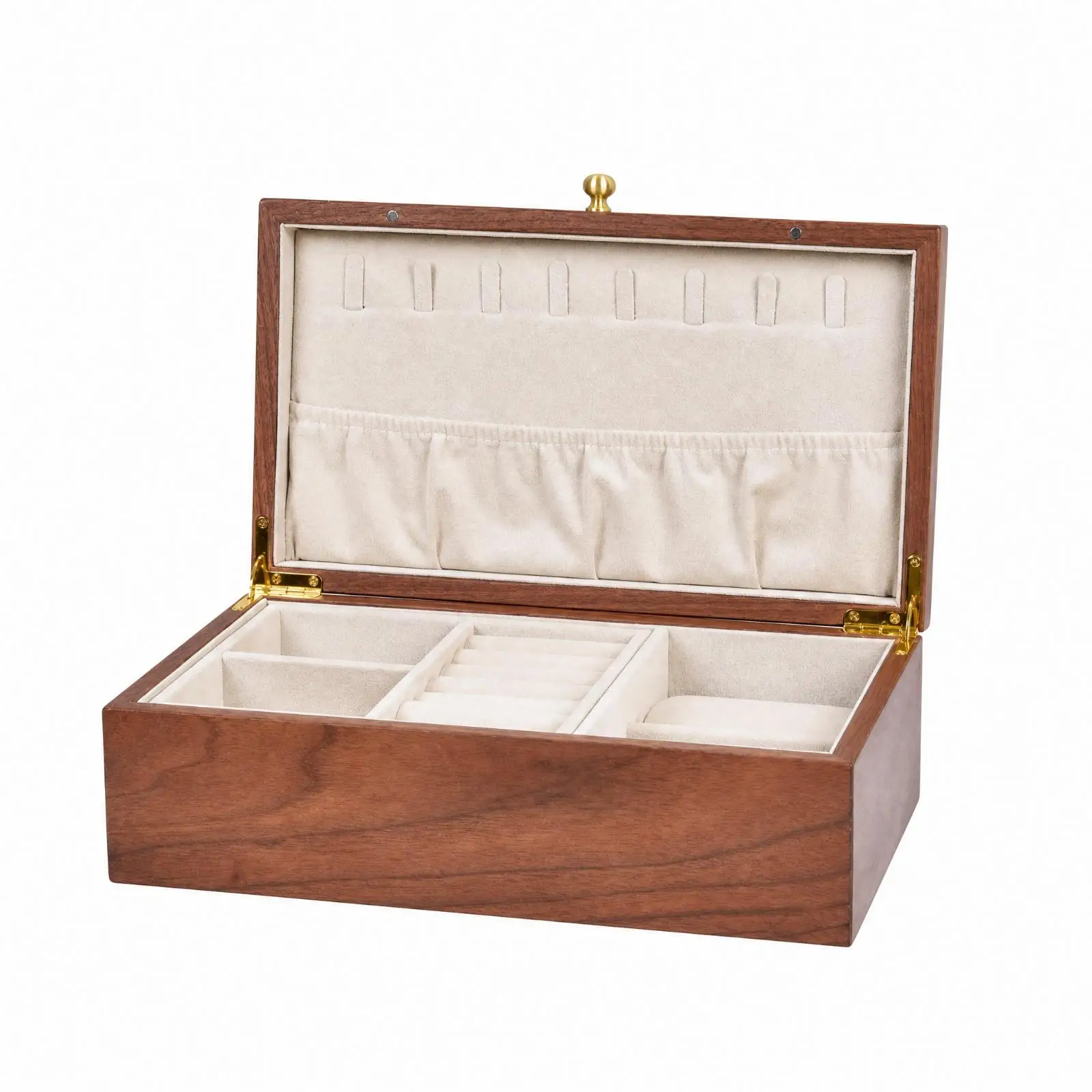 Dustproof Wood Jewelry Box Organizer with Compartments and Pockets for Vanity Table Accessories