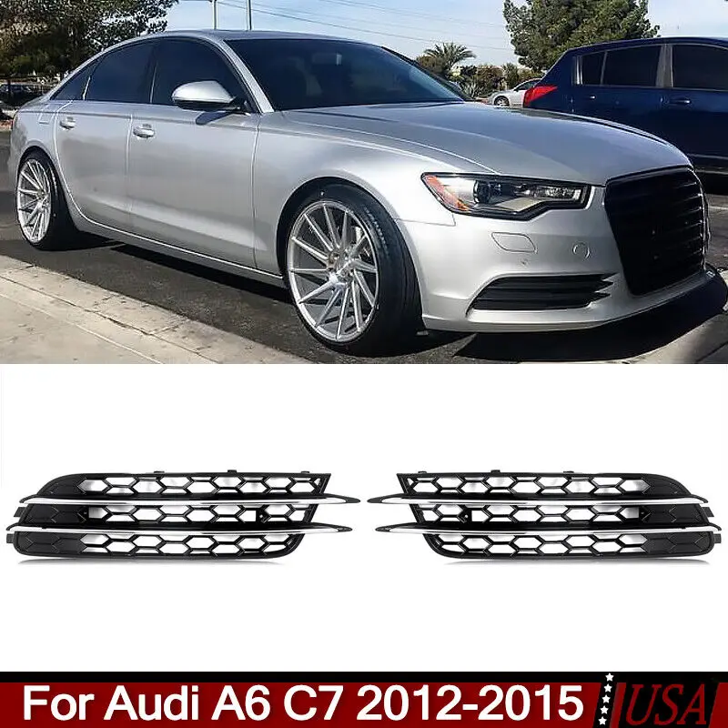 

Chrome+Black Honeycomb Fog Light Grille For Audi A6 C7 Standard Bumper 2012-2015