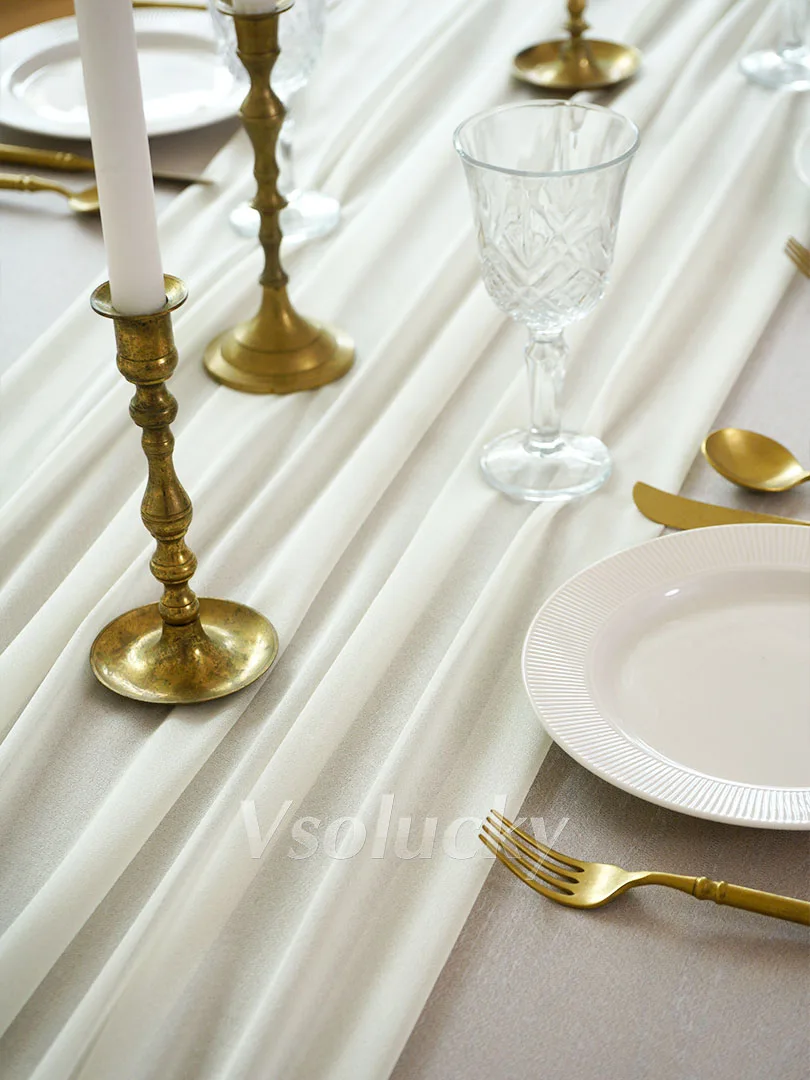 Exquisite Ivory Sheer Table Runner Gauze Chiffon Rustic Boho Natural Wedding Christmas Halloween and Home Dining Decorations