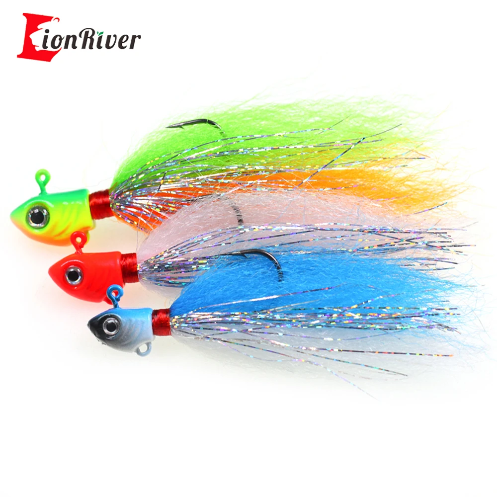 10g 15g 20g Fast Sinking Fishing Jig Head Lure Hook Artificial  Bait with Fiber Flasher Bass/Freshwater/Saltwater Fishing