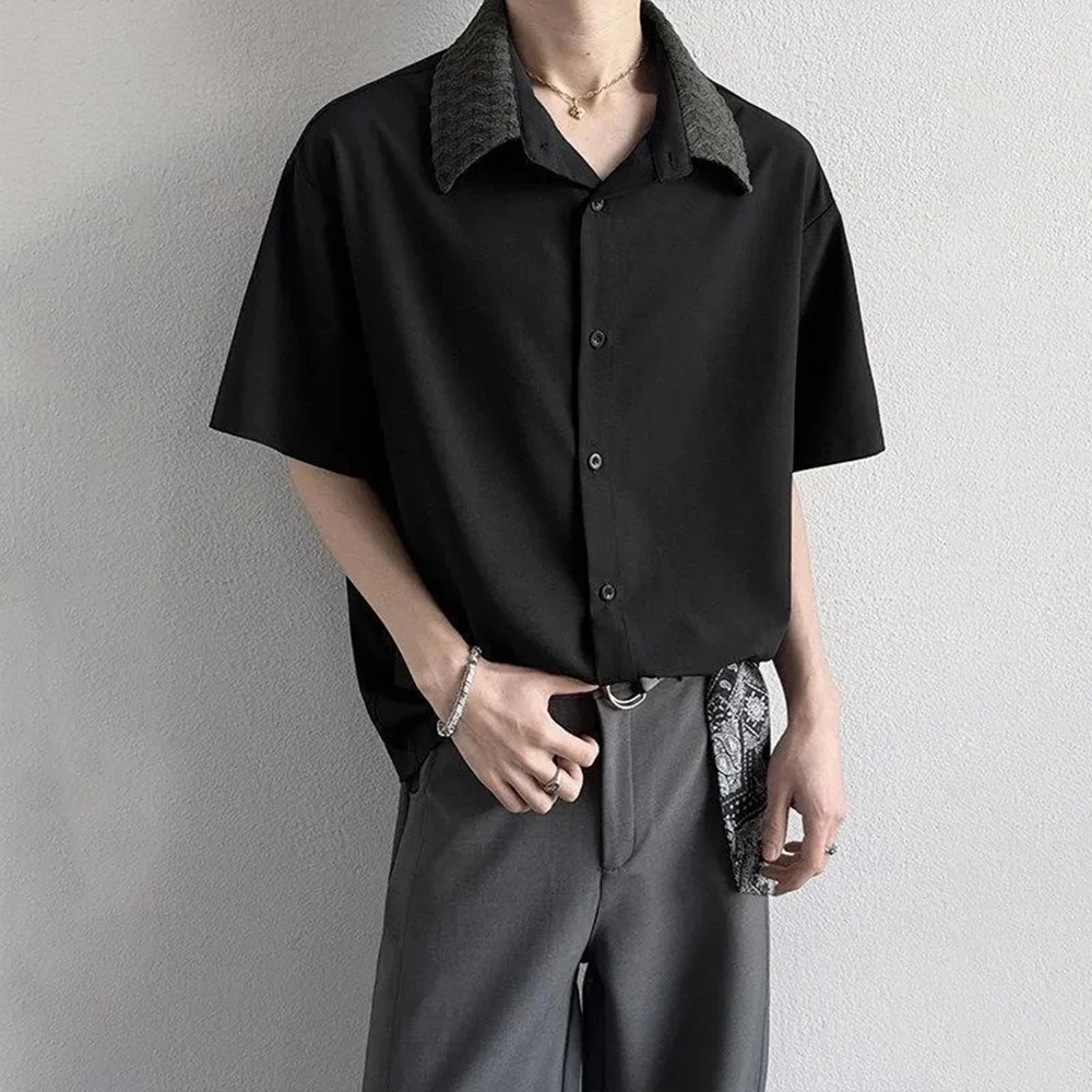 

2026 Summer New Men's Solid Color Short-Sleeve Shirt American Retro Fashion Trendy High Street Loose Casual Niche Men's Top