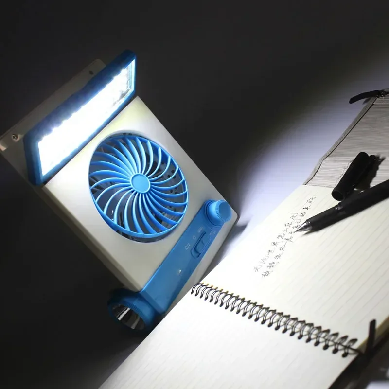 Mini Ventilador Elétrico Desk Lamp, Dormitório Estudante Pequeno Ventilador, Ventilador de carregamento solar, Lâmpada de acampamento ao ar livre, Portátil