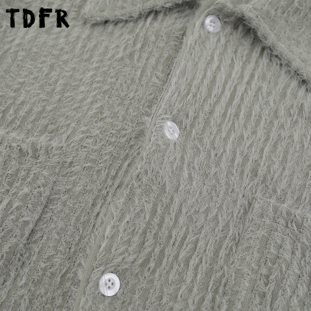 Camisas de manga larga con bolsillo para hombre, camisas informales con solapa de un solo pecho, Color sólido, Retro, Otoño e Invierno