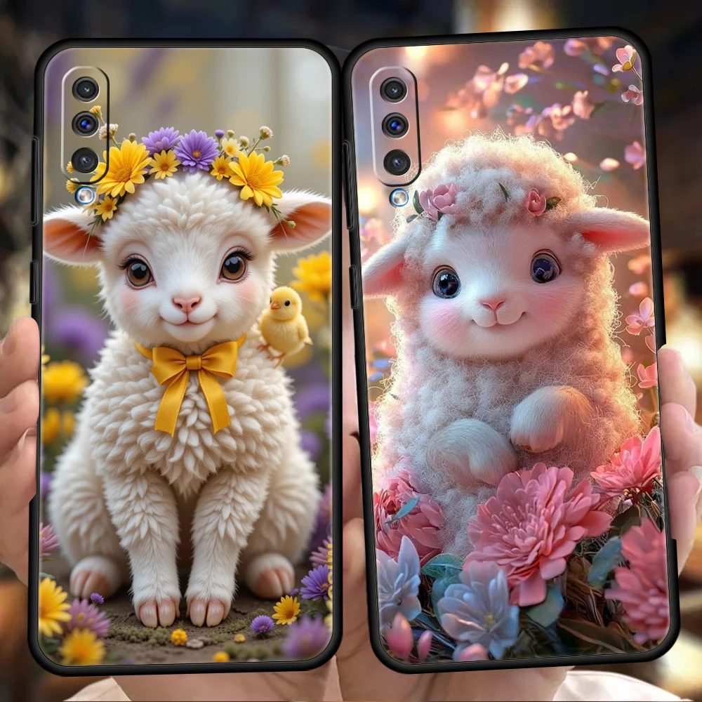 Phone Case Cover for Samsung Galaxy A57 A56 A54 A40 A37 A36 A34 A40 A30 A24 A16 A14 A12 5G Soft TPU Cute Little Lamb Angel Sheep