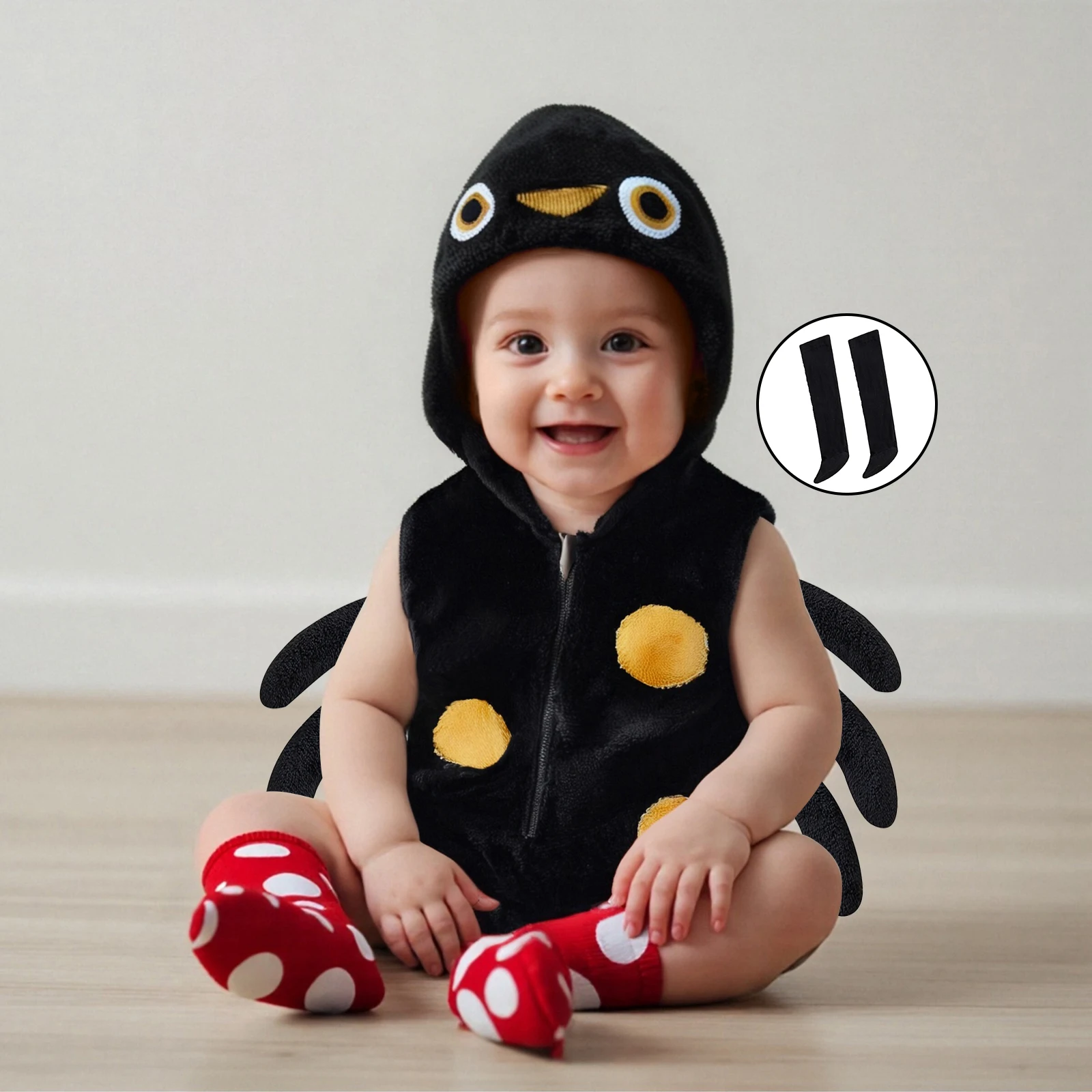 Disfraz de araña de Halloween para bebé, mono con capucha y cremallera de araña, conjunto de calcetines para niños pequeños, traje de fiesta de Cosplay y vacaciones