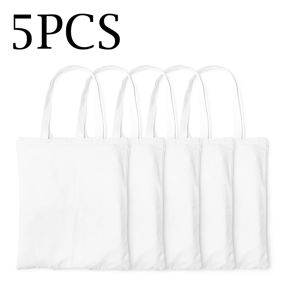 5PCS Blank Simple and Casual Solid Color Handheld Canvas Large Capacity Women's Shoulder Bag Tote Casual DIY Gifts for Child