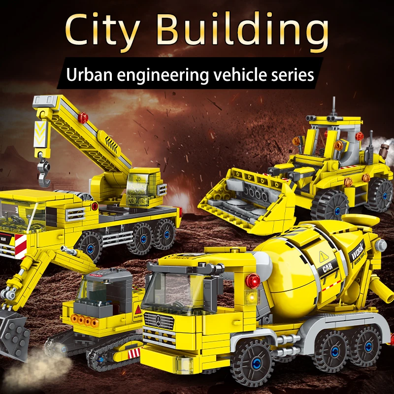 312pcs City Engineering Crane Truck Car Model Building Blocks Mixer Bulldozer Truck Vehicle Figures Bricks Toys for Kids Gift