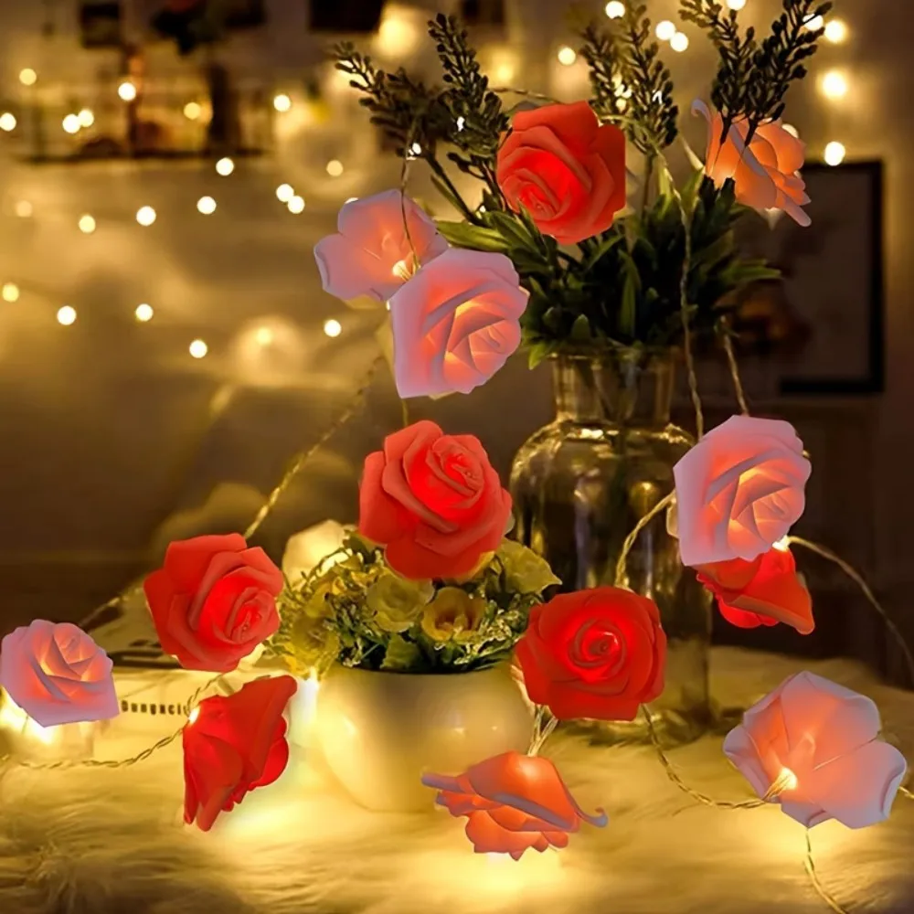 1PC Artificial Rose Fairy String Lights, Battery Powered（excl）,Romantic Decor for Bedroom Wedding Proposal, Valentine's Day Gift
