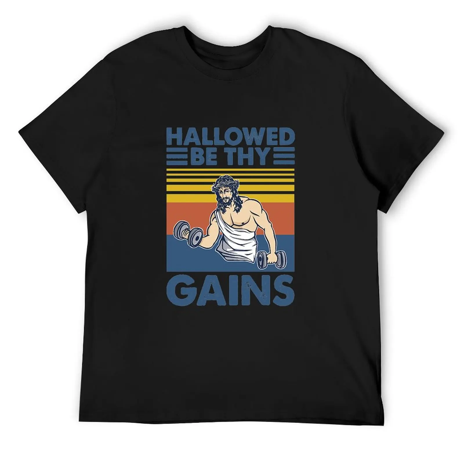 Hallowed Be Thy Gains Jesus Gym Vintage T-Shirt cotton graphic tees graphic t shirt vintage anime clothes Men's clothing