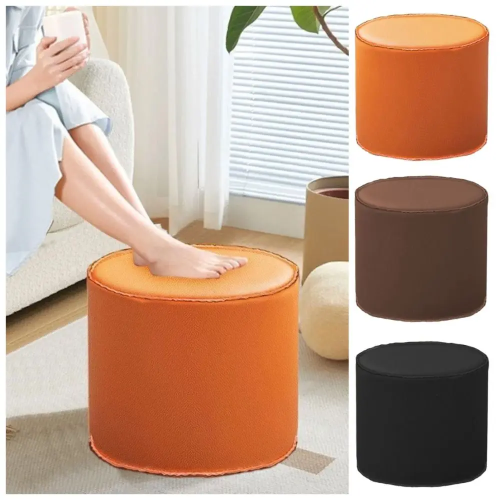 Pouf de rangement cylindrique moderne grande capacité, imperméable, sans rembourrage, en cuir couleur unie, style minimaliste, pour vêtements