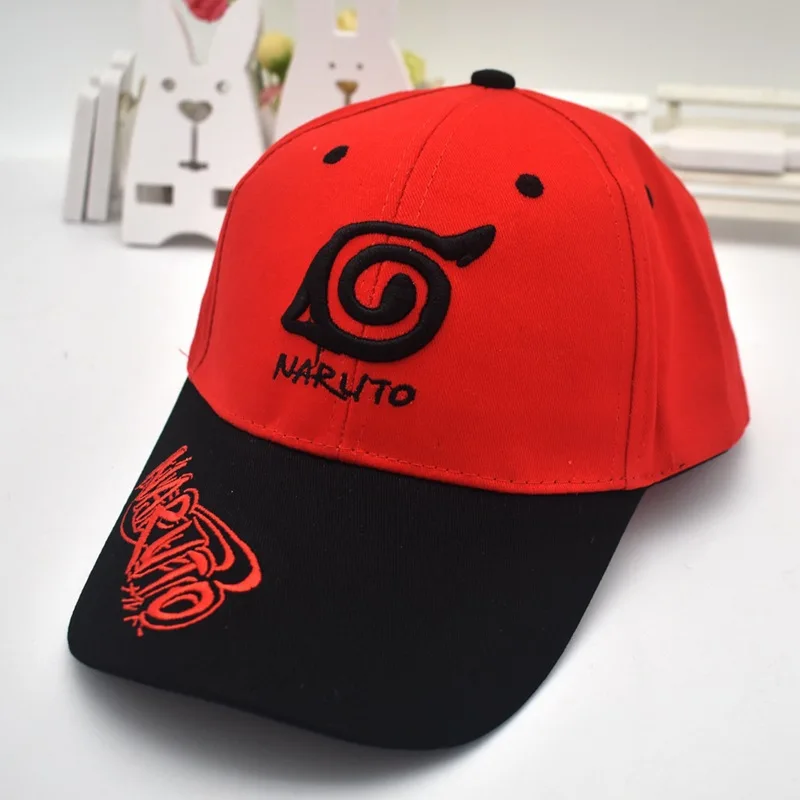 Naruto Kakashi Black Cartoon Embroidery Anime Hat Red Cloud Wood Leaf Logo Sun Hat Men's Outdoor Sunscreen Baseball Cap