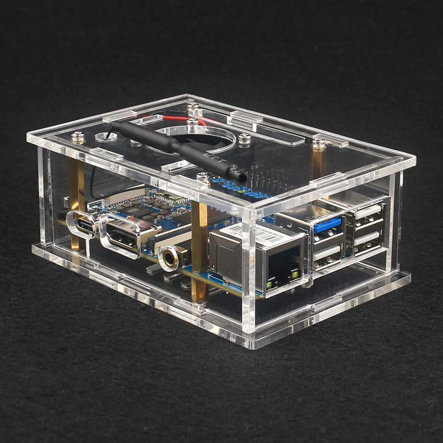 Obudowa Orange Pi 4 Pro z przezroczystego akrylu, ochronna, z opcjonalnym wentylatorem chłodzącym, radiatorem i zasilaczem do płytki Orange Pi. — zdjęcie produktu 2