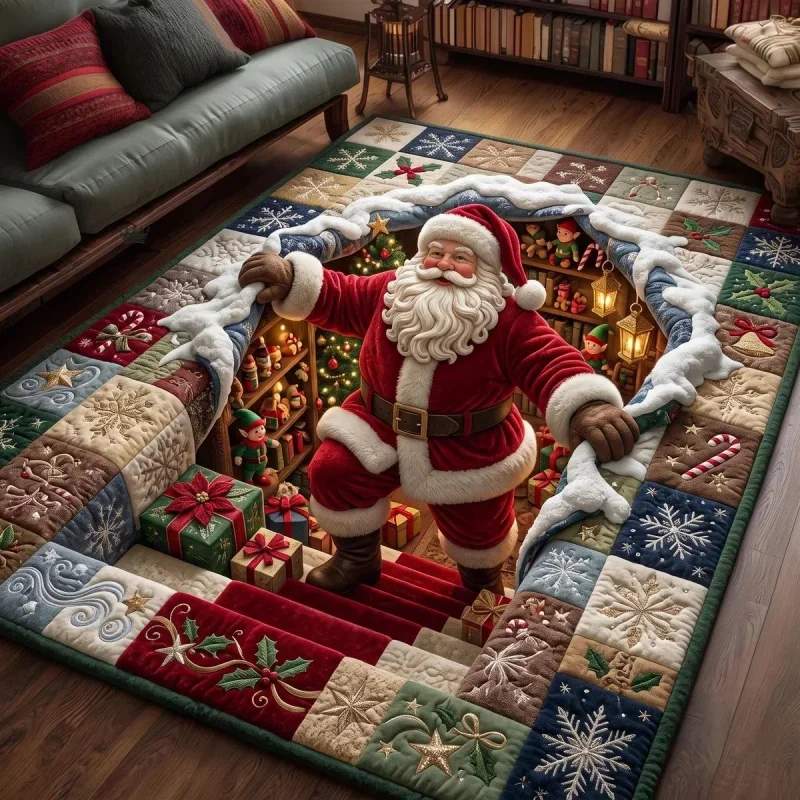 VIKAMA3D Santa Claus Rug Soft and Slip-resistant Living Room Sofa Mat Bedroom Game Room Rug Merry Christmas Home Decoration