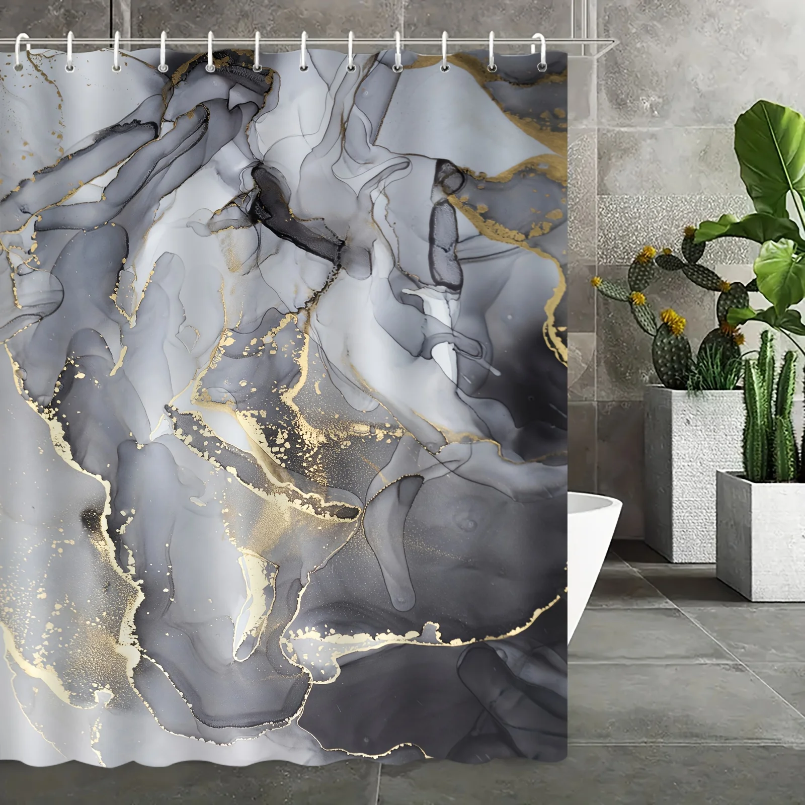 

Абстрактная серо-золотая мраморная шторка для душа, водонепроницаемая, влагостойкая, для защиты от влаги, в современном художественном стиле, быстрая установка.