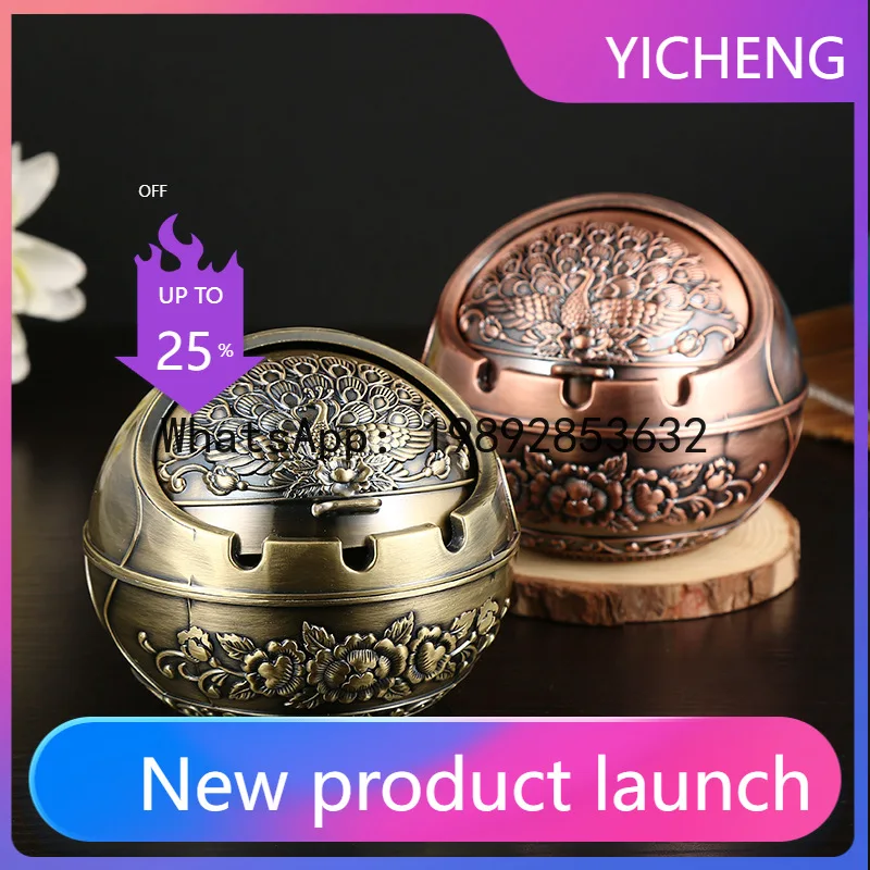 

Hys ashtray - creative, trendy metal ashtray with lid, drop-proof, round design for home use