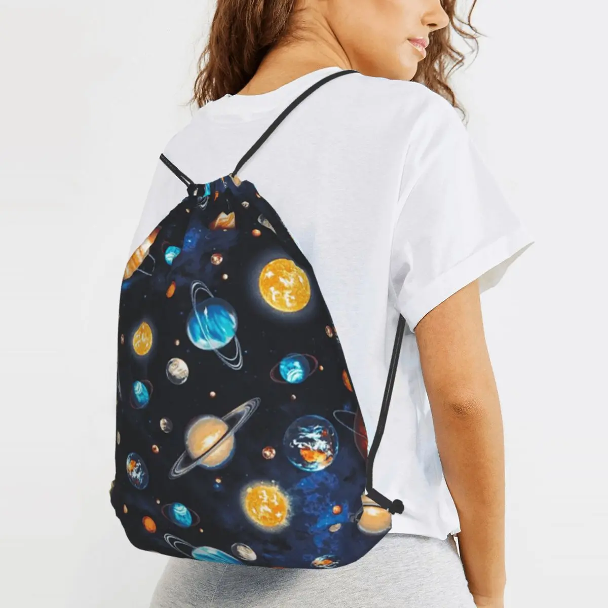Solar System Space Planets Universe Backpacks Portable Drawstring Bundle Pocket Sports Bag Book Bags for Man Woman Students