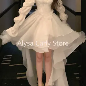 Elegant Women's Fairy Dress, White, Sweet Korean Style, Princess, Round Collar, Casual, Party, Female, Summer, 2023 10 Main Sales Fairy Dress - №6