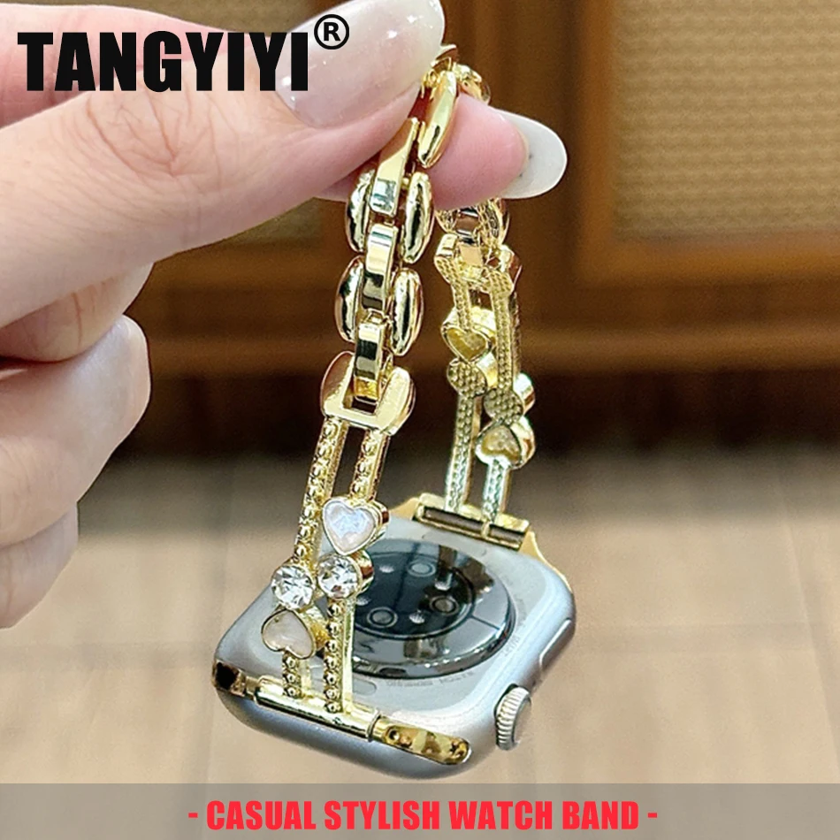 

Sparkling Diamond Heart Bracelet For Apple Watch Band S11/10/9/8/7/6/SE/5/Ultra Metal Strap For iWatch 49/46/45/44/42/41/40/38mm